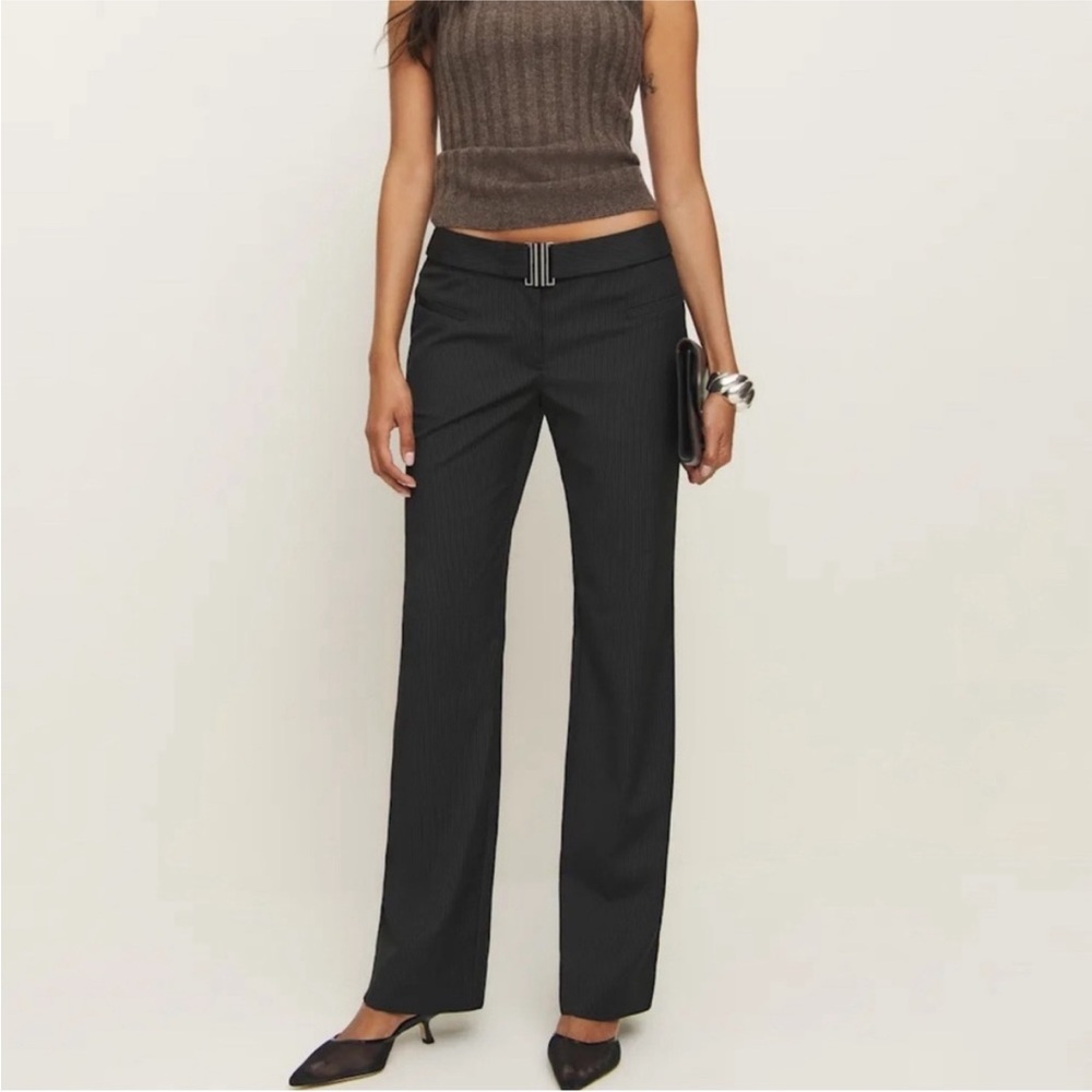 Reformation Cherie Black Pinstripe low rise Trousers NWT